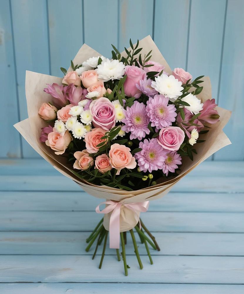 Букет цветов из: Хризантемы, Розы и Альстромерии в Жилино-2