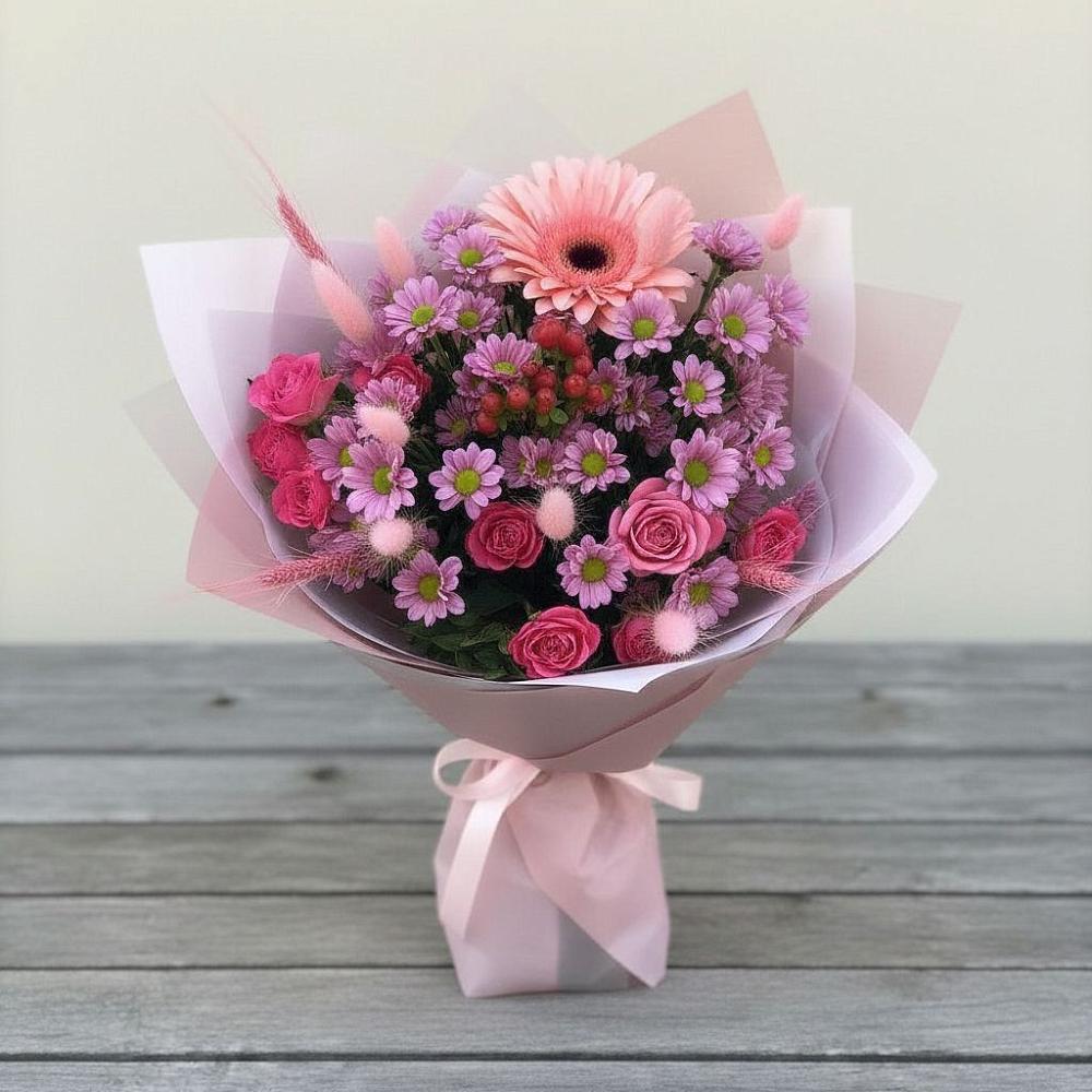 Букет цветов из: Розы, Герберы и Хризантемы в Жилино-2