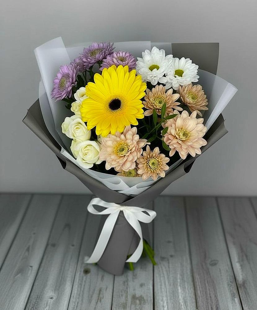 Букет цветов из: Розы, Герберы и Хризантемы в Жилино-2