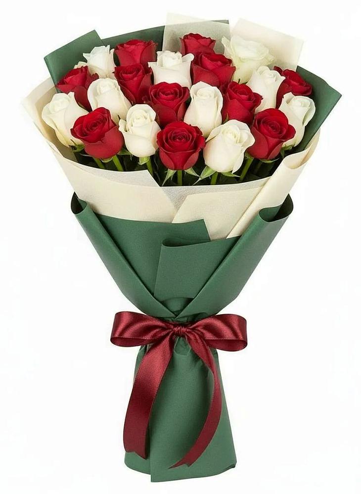 Букет Микс из красных и белых роз в Жилино-2