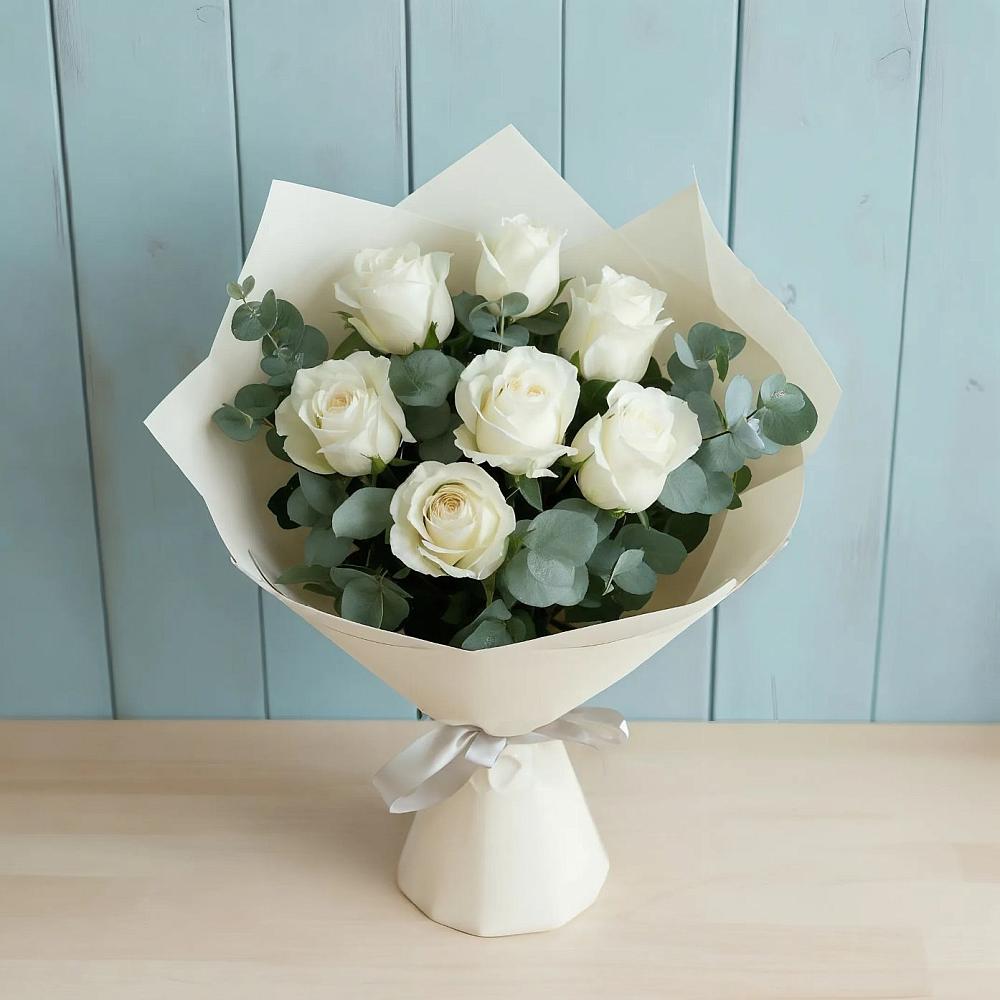 Букет Белые розы в Эвкалипте в Жилино-2